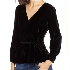J. Crew Faux Wrap Velvet Top In Black, NWT, Size 6